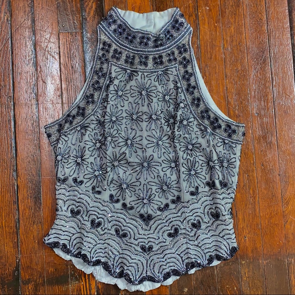 Papell Boutique Silk Beaded Top